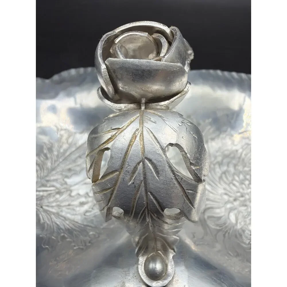 Continental Silverlook 754 Double Candy Nut Dish Rose Handle Aluminum Vintage